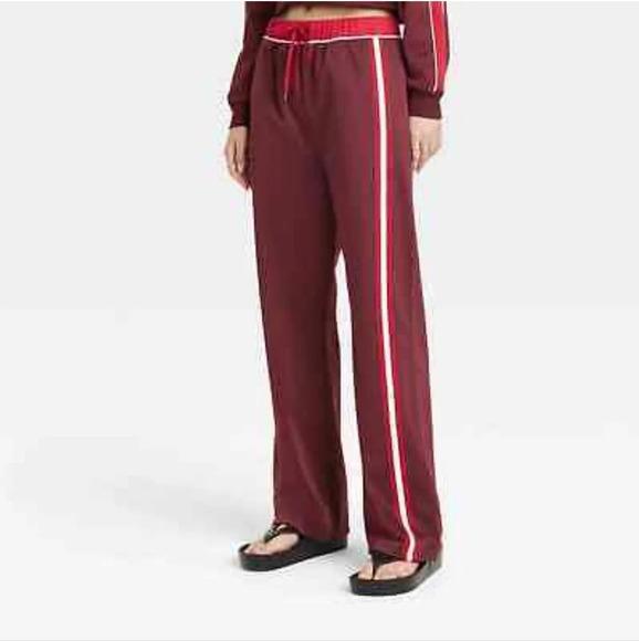 Coca-Cola Brown Red Wide Leg Bootie Spell Out Y2K Sporty Track Pants Size XL - Picture 1 of 7